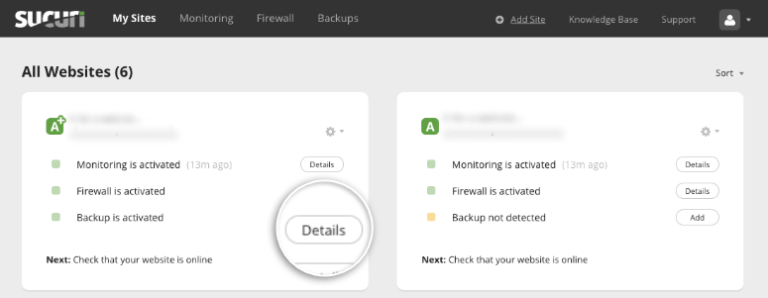 Detalles del sitio web en Sucuri - IsItWP - Free WordPress Theme Detector
