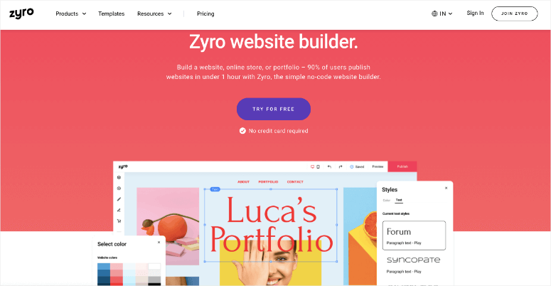 Creador de sitios web zyro - IsItWP - Detector de temas de WordPress gratuito