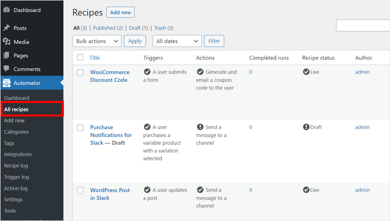 Uncanny Automator de recetas ilimitadas - IsItWP - Detector de temas de WordPress gratuito