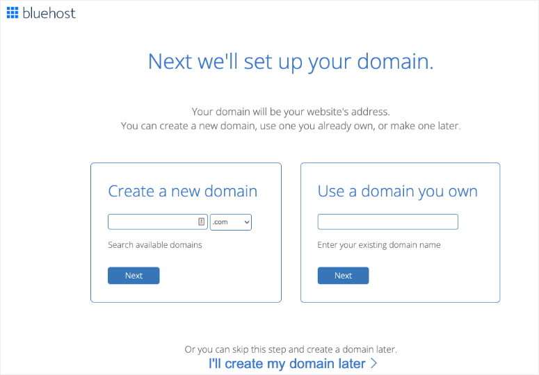 seleccione un dominio en bluehost - IsItWP - Detector de temas gratuito de WordPress