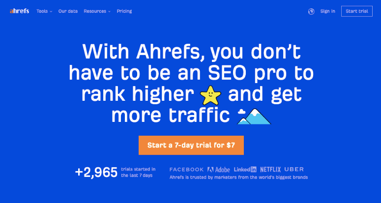 página de inicio de ahrefs - IsItWP - Detector de temas gratuito de WordPress